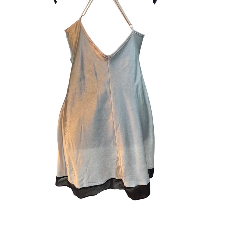 Victorias Secret Champagne Satin Slip Dress Black Trim Cross Back Medium 327588 - Picture 5 of 16